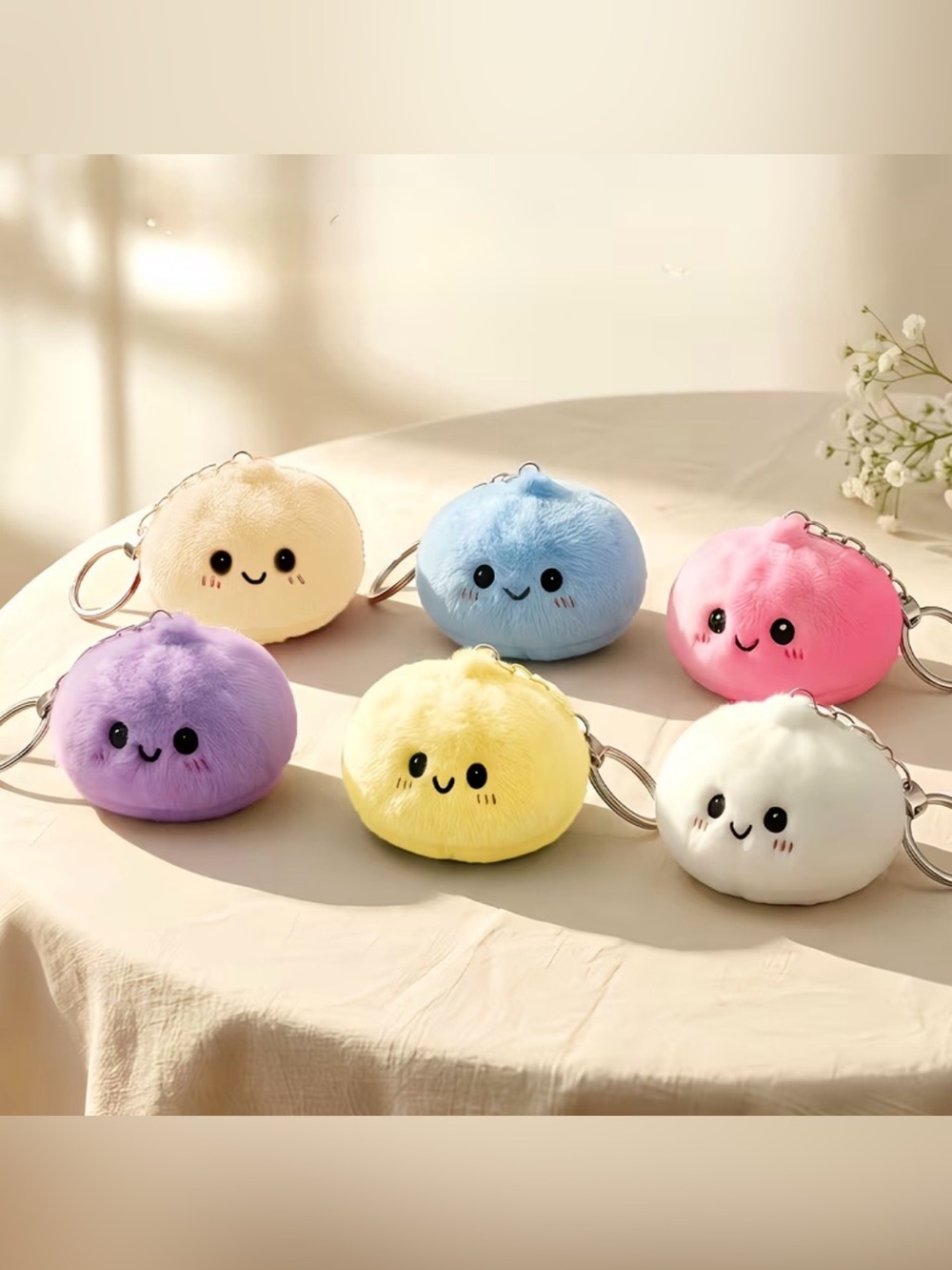 Plush Dumpling Smiley Keychain